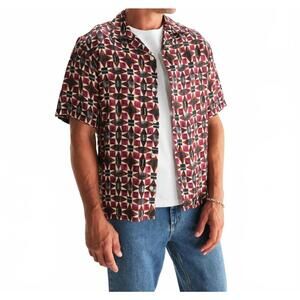 NEW WAX LONDON painted geo didcot short sleeve shirt in burgundy